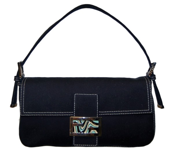 Fendi Navy Canvas Baguette Shoulder Bag