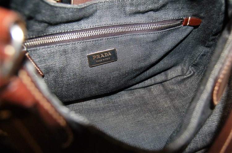 Prada NEW Leather Trim Buckle Denim Bag