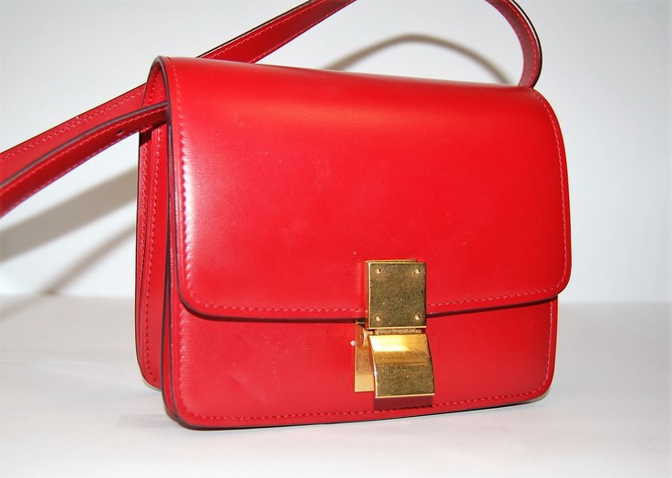 Celine Small Classic Box Leather Flap Shoulder Bag Red