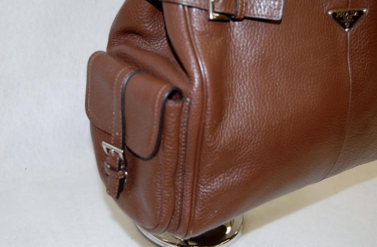 Prada Brown Pebble Leather Bag with Cargo Pockets