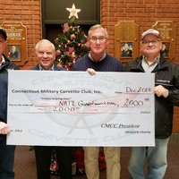 Ron Perras, President of the CT Military Corvette Club; Ken Nelson, Treasurer and John Butler, Vice President, make a donation of $2,000  to John Godburn, Executive Director of the CT National Guard Foundation.  Thank you for your continued support.