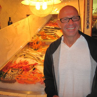 Look how happy Luca looks.  The beautiful fish selection at Chez Black in Positano.